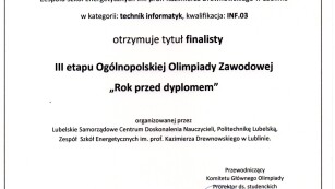 dyplom tytuł finalisty olimpiady zawodowej rok przed dyplomem